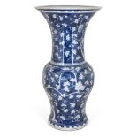 A Chinese porcelain blue and white 'prunus' phoenix-tail vase, 19th century, painted with