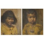 20th century Indonesian School, pair of oils on board, child portraits, 48x38cm, framedPlease