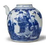A Chinese porcelain blue and white 'Sanxing' kettle, 19th century, painted with the Three Star