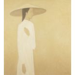 21st Century Vietnamese School, oil on canvas, portrait of a woman in white, indistincly signed