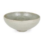 A Korean stoneware inlaid celadon bowl, Goryeo dynasty, 13th-14th century, on short foot with curved