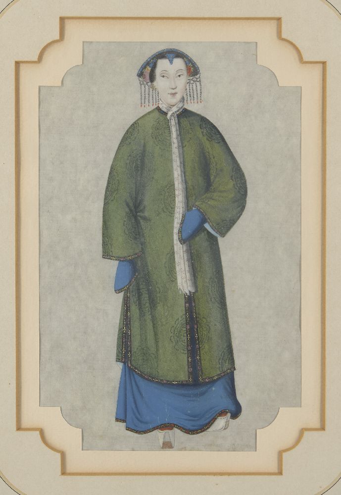 A pair of Chinese gouache paintings on paper, late 19th century, each depicting court women, 23. - Image 2 of 3