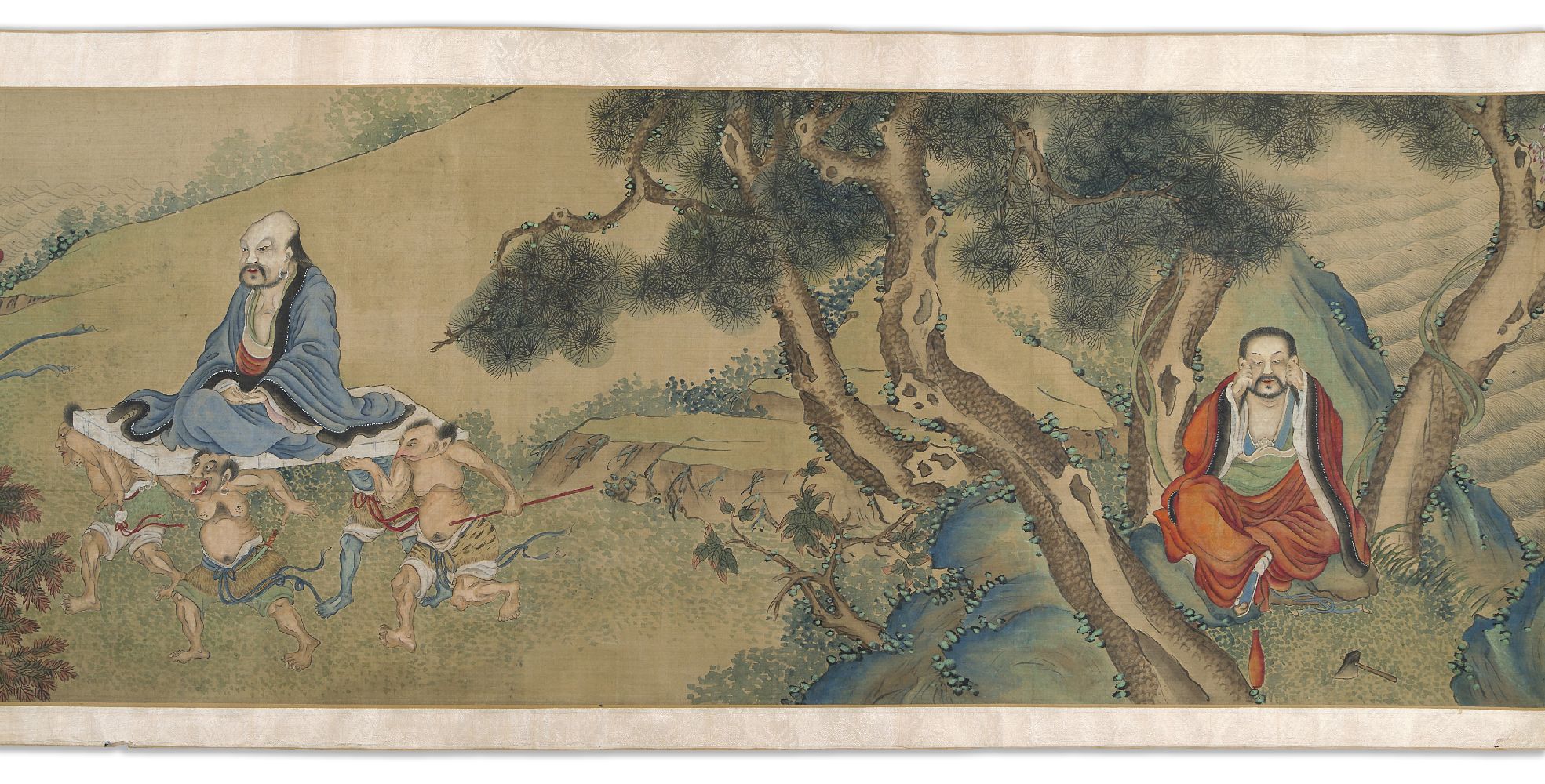 19th century Chinese School, ink and colour on silk handscroll, finely painted with immortals in - Image 2 of 5