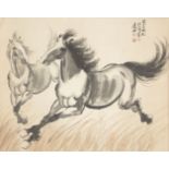 MANNER OF XU BEIHONG, ink and colour on paper, hanging scroll, study of two horses, 71x88cmPlease