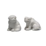 Two Chinese Dehua porcelain miniature animals, 18th century, one modelled as a seated lion, the