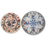 Two Chinese porcelain Imari dishes, Kangxi period and 18th century, one painted with flowering