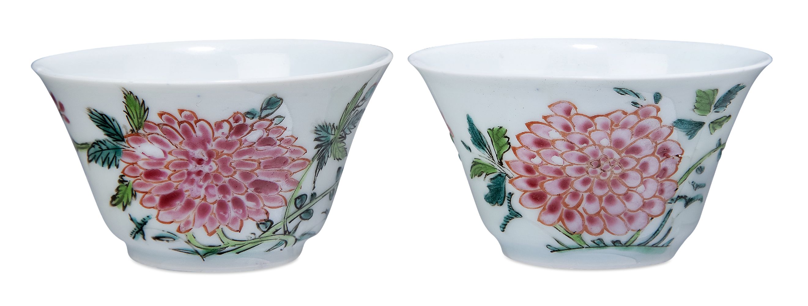 A pair of Chinese porcelain famille rose 'peony' cups, mid-19th century, painted with flowering