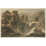 Robert Adam, F.R.S., F.S.A., British 1728-1792- River landscape with a castle on an escarpment;