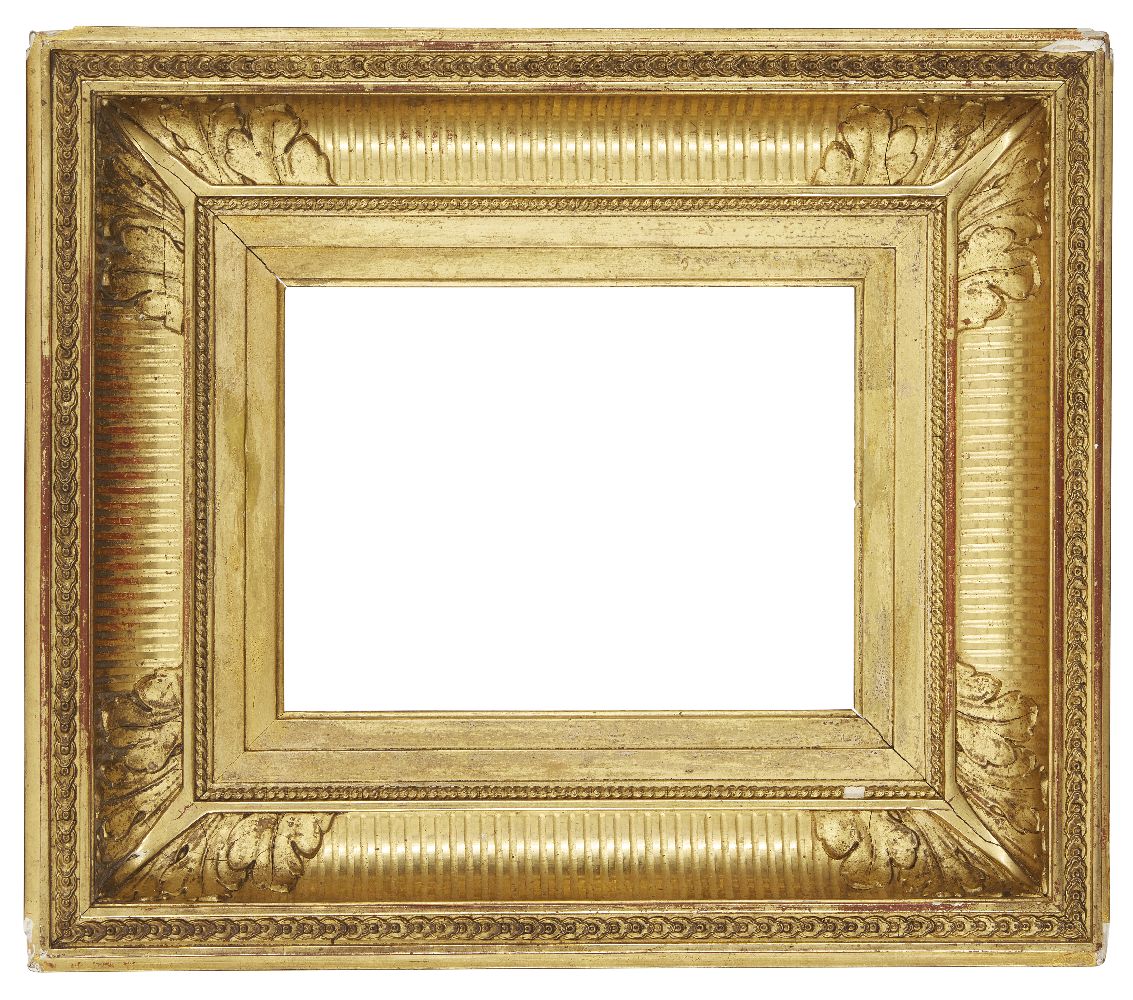 A Gilded Composition Neo-Classical Style Frame, mid-late 19th century, with cavetto sight, stepped