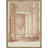 French School, mid-late 18th Century- Interior of a palace; red chalk on paper, inscribed '...