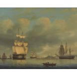 Circle of Thomas Buttersworth, British 1768-1842- Shipping in a calm harbour; oil on canvas,