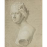 French School, late 18th Century- Study of a female bust, after the antique; pencil and white