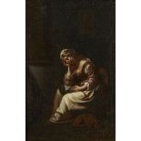 Attributed to Giuseppe Gambarini, Italian 1680-1725- Sleeping girl seated in an interior with a
