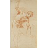 French School, mid 18th Century- Study of a male nude; red and white chalks on paper, bears