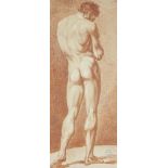 French School, early-mid 19th Century- Study of a standing male nude; red chalk on paper,