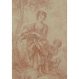 French School, 18th Century- A Lady holding a basket of fruit; And The Shepherdess; the first red