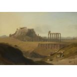 William Linton, British 1791-1876- View of the Acropolis, Athens, with a shepherd and his flock in