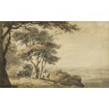 Follower of Edward Dayes, British 1763-1804- Landscape with a grey horse in the foreground and