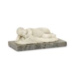 A French marble model of a sleeping child, 19th century, depicted sucking her thumb lying on