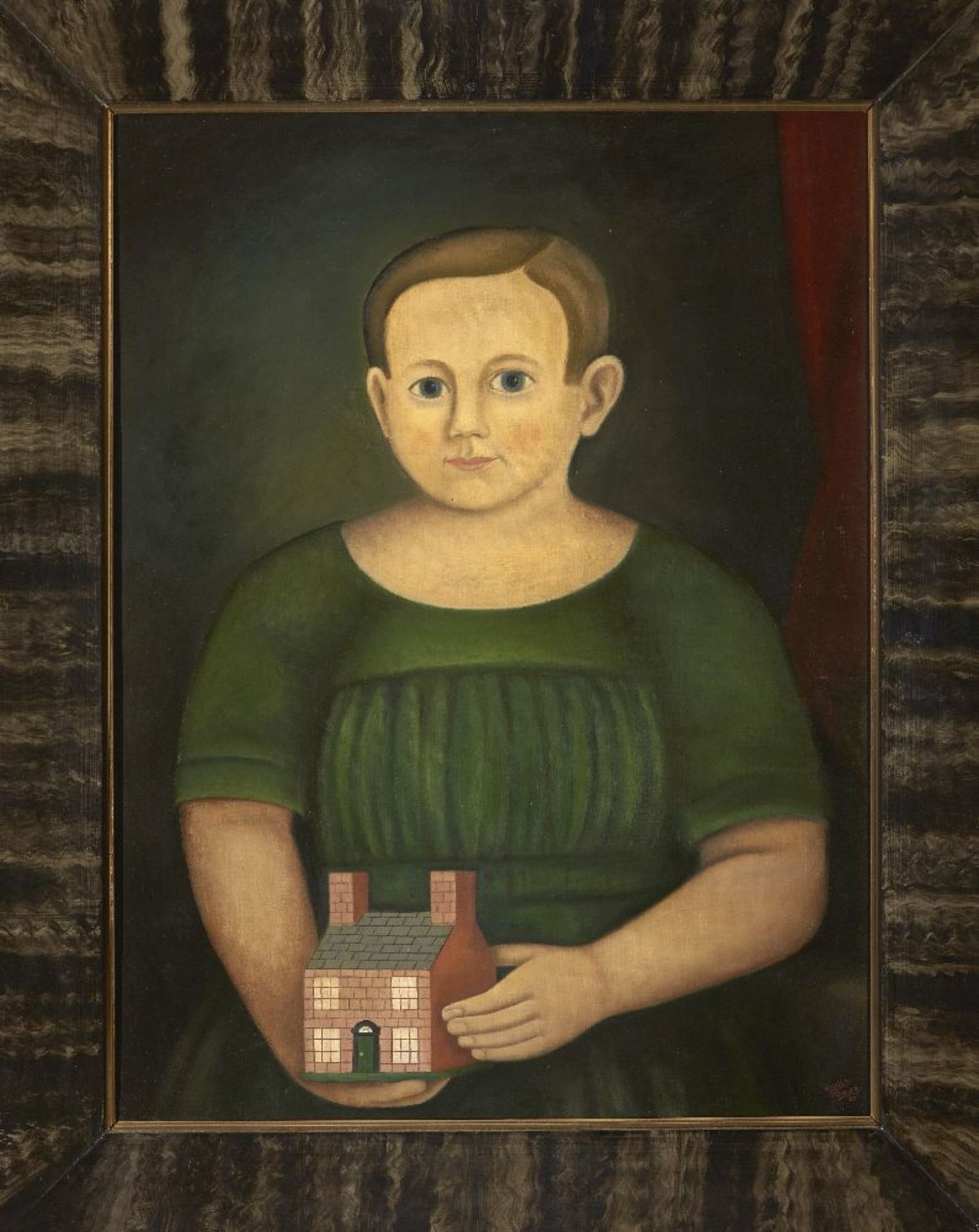 Martin Leman, British 1934 – Boy with Model House, 1986; oil on canvas, signed and dated bottom - Image 2 of 3