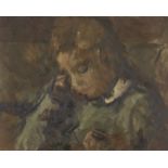 European School, early 20th century- Portrait of a girl quarter-length turned to the left reading