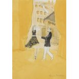 Patrick Procktor RA, British 1936-2003 - Couple dancing by a window in yellow; watercolour and