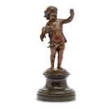 After Franz Iffland, German, 1862-1935, a German bronze model of a girl holding a jester toy, with
