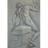 European School, late 17th/early 18th century- Seated male nude; reproduction print, inscribed,