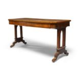 A William IV rosewood and cross-banded library table, the top with a cross-banded edge and canted