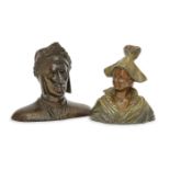 A French bronze bust of a Dante, late 19th century, 12cm high; together with a spelter bust of a