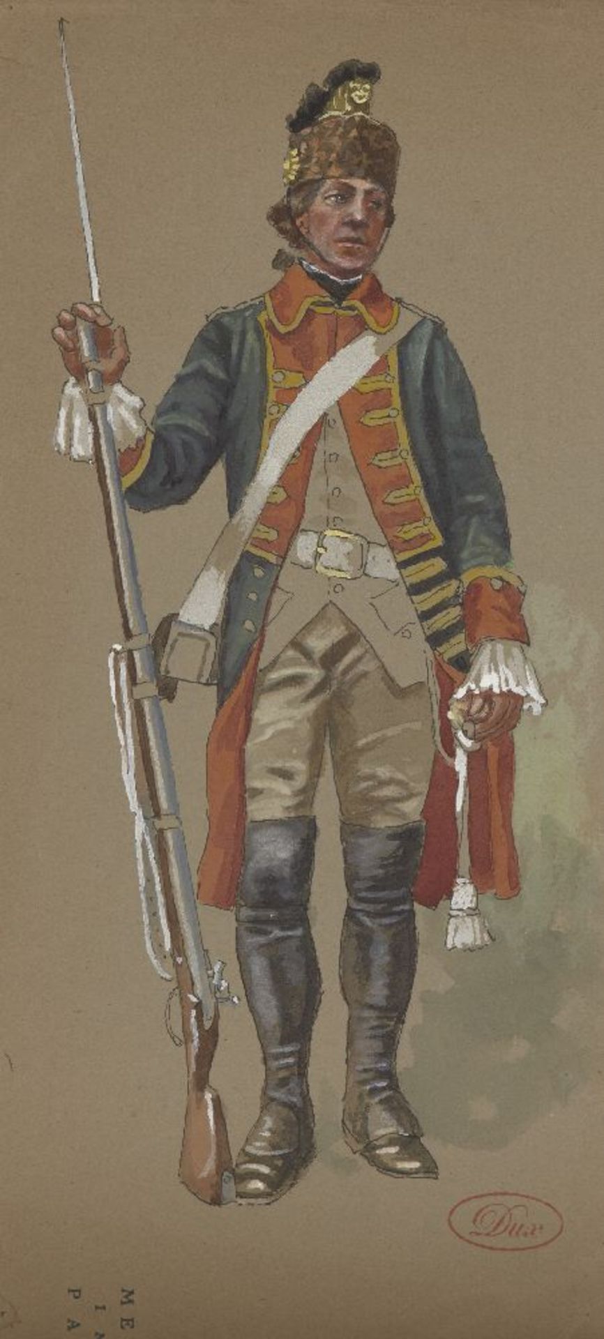 Léon Dux, French, c.1840-c.1920- Collection of military studies; pen and black ink and watercolours, - Image 5 of 5