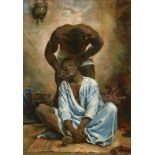 After Leon Bonnat, French 1833-1922- The Barber of Suez; oil on canvas, inscribed on the reverse,