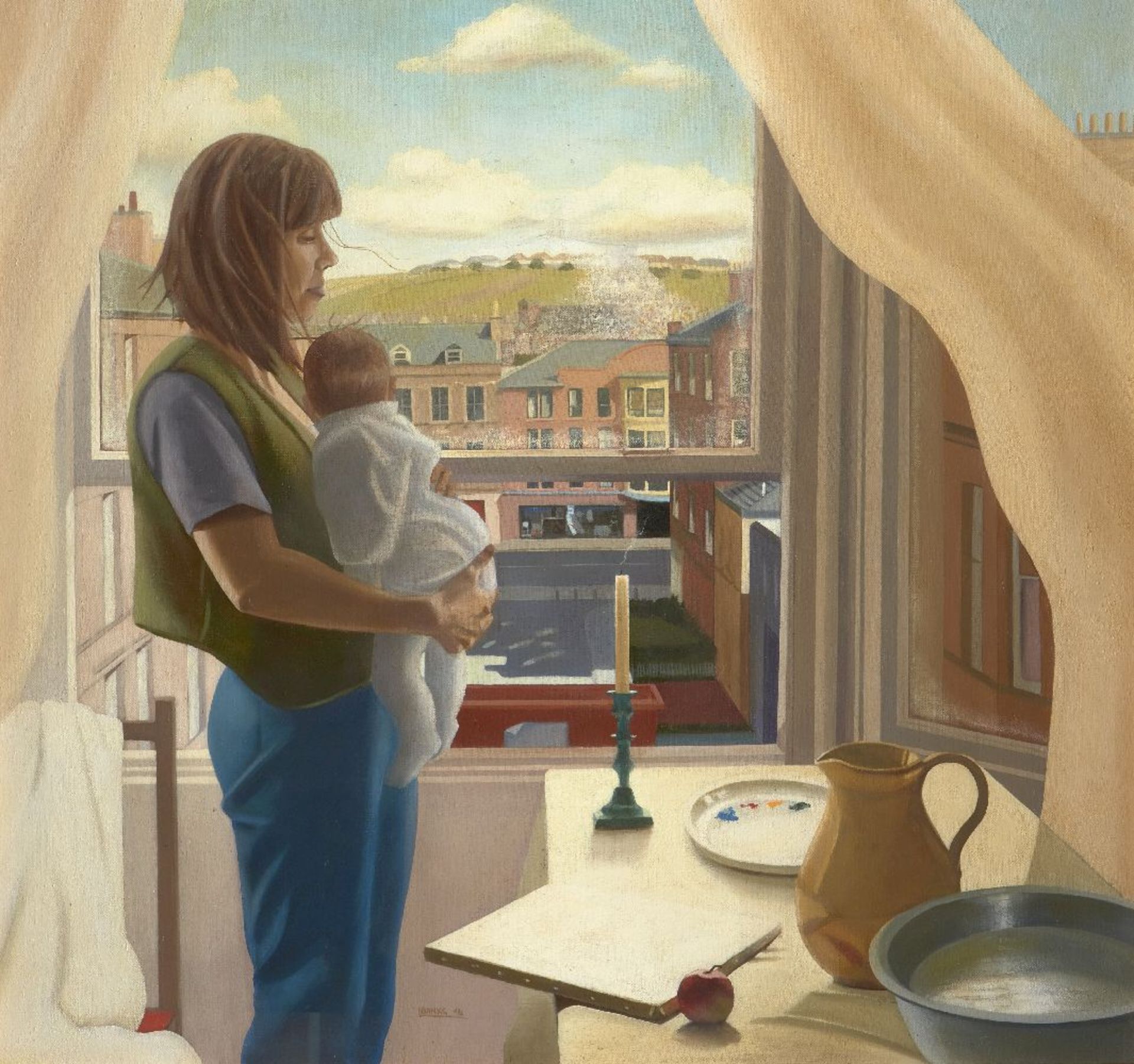 Lesley Banks, Scottish b.1962 - Mother and Baby, 1994; oil on canvas, signed and dated lower