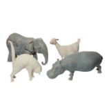 Zoe Whiteside, English, four studio pottery animals, comprising: an elephant, a hippopotamus, a goat