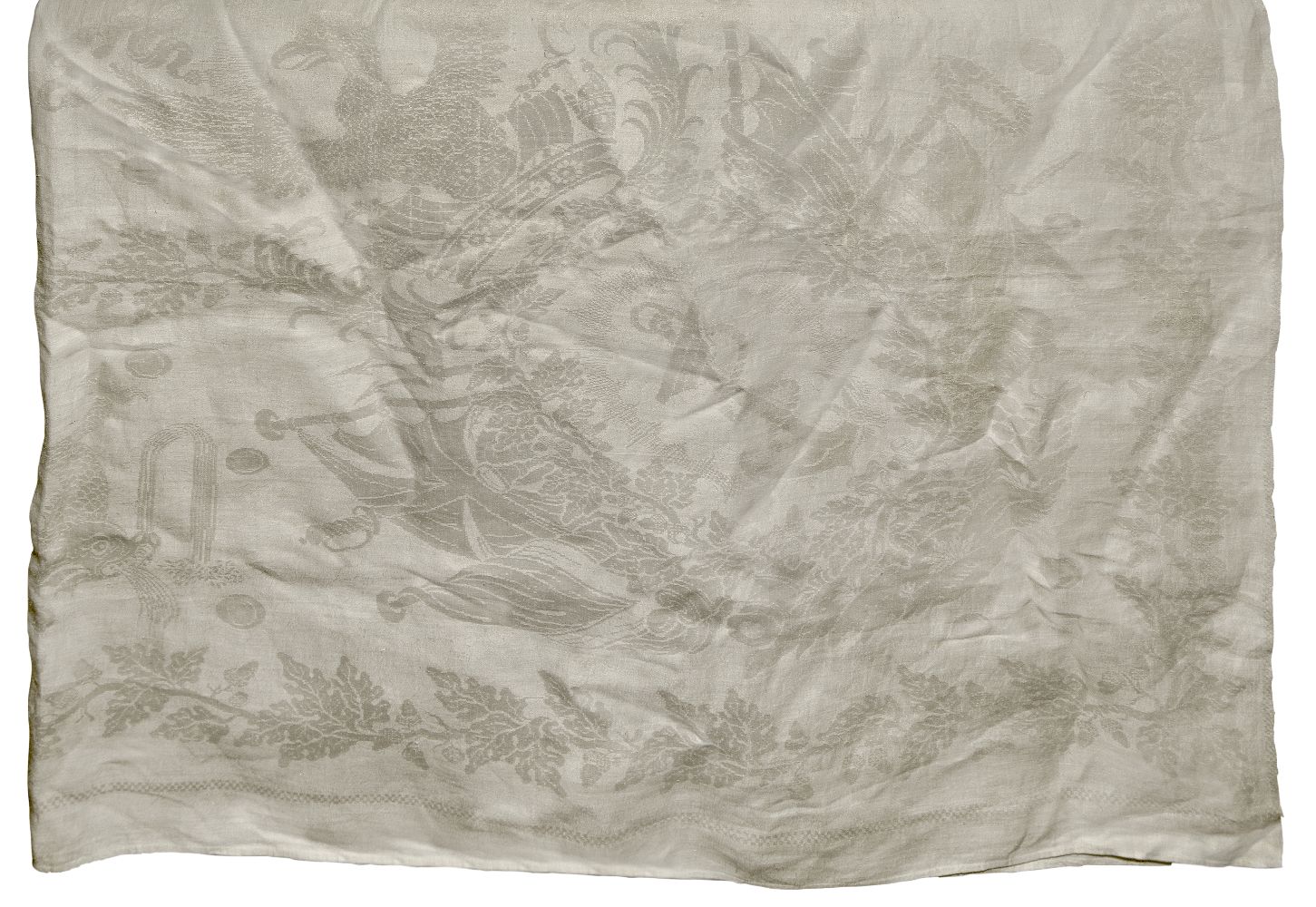 An Irish commemorative 'Battle of Trafalgar' linen damask tablecloth, Lisburn, 19th century,