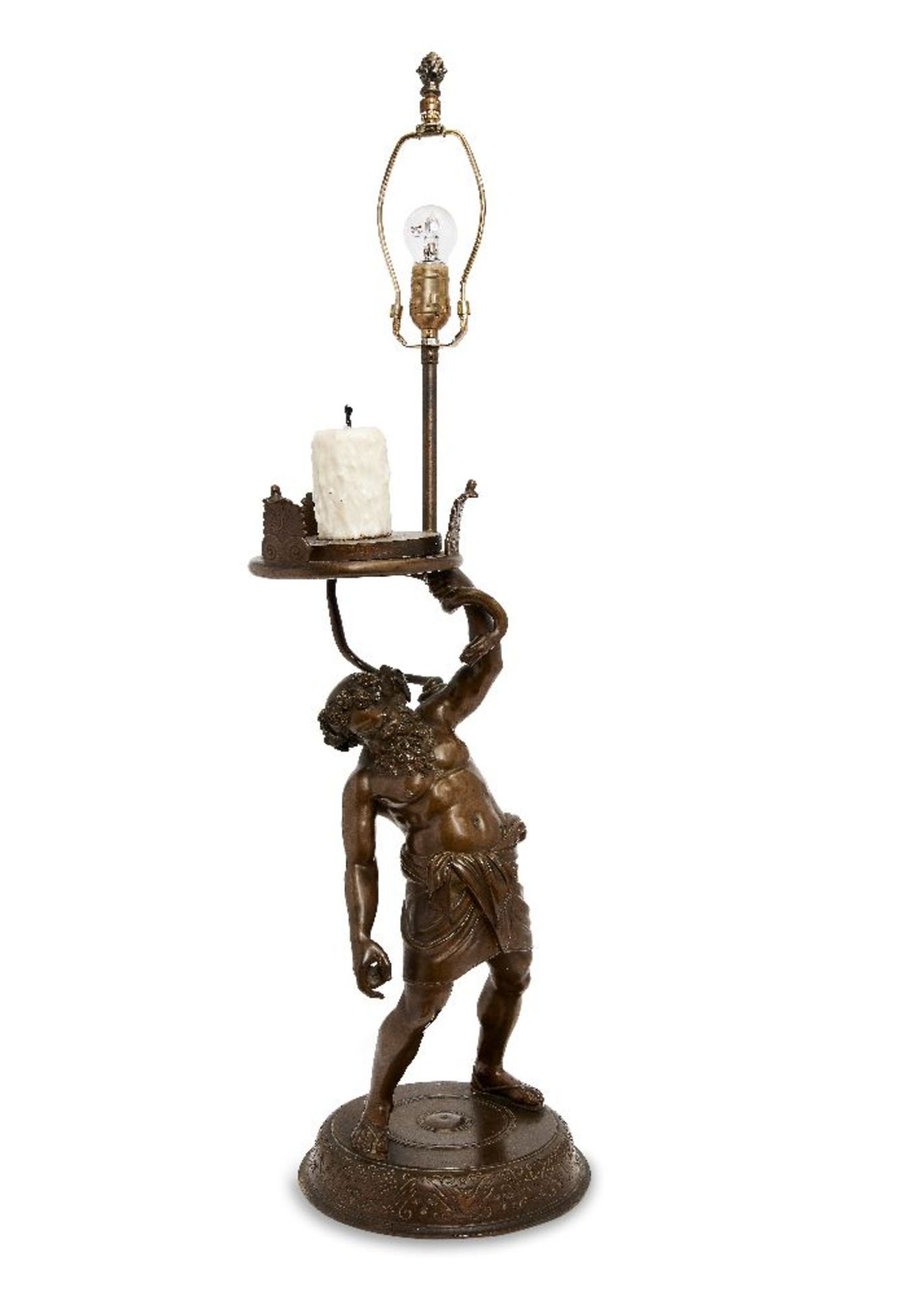 An Italian bronze model of Silenus, c.1900, after the antique, converted to a lamp, 60cm high - Image 2 of 2