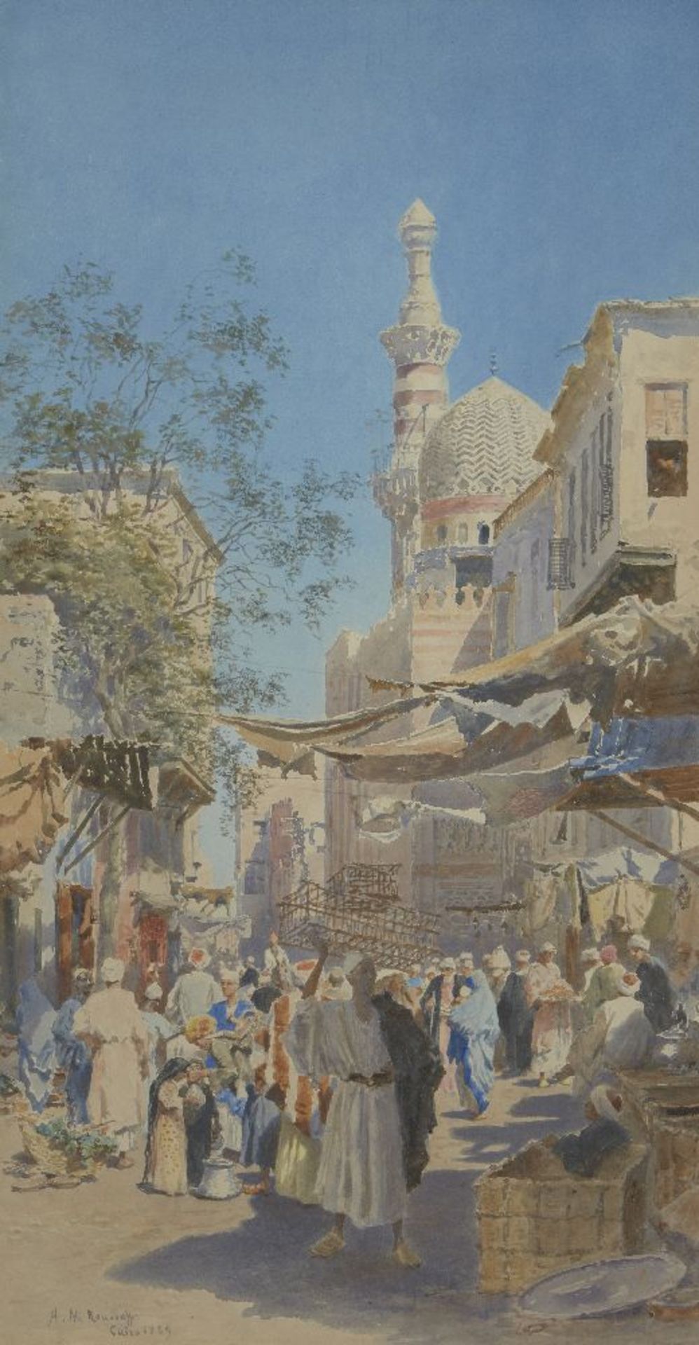 Aleksandr Nikolaev Volkov-Muromcov, Russian 1844-1928- Street scene, Cairo; watercolour, signed A