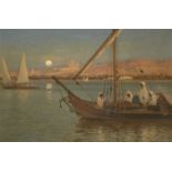 Laurits Bernhard Holst, Danish 1848-1934- Afterglow or Moonrise on the Nile; oil on canvas, signed