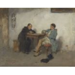 Karl Mayr-Graetz, Austrian 1850-1929- Friar and a man seated at a table, 1877; oil on panel,