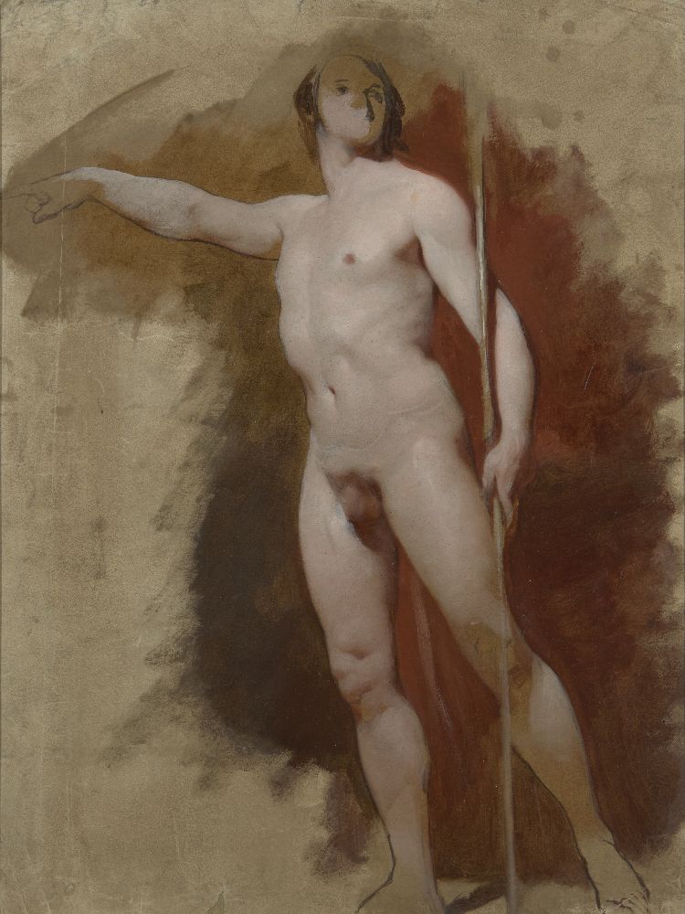 Studio of William Etty RA, British 1787-1849- Seated and standing male nudes; oil on card, two, - Bild 4 aus 6