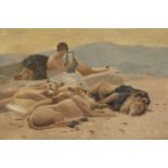 British School, late 19th century- Apollo playing his lyre surrounded by a pride of lions; oil on