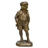 An Italian bronze model of a young boy entitled ‘Sportsman’, c.1920, with cast signature Piccioli