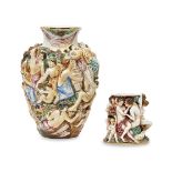 A Capodimonte vase, late 20th century, modelled with multiple classical figures, 29cm high; and a