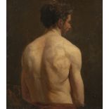 Belgian School, mid-19th century- Male nude, seated half-length seen from the back; oil on board,