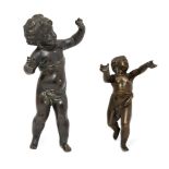 Two continental bronze models of children, late 19th/early 20th century, each with raised arms, 24cm