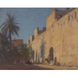 Gordon Coutts, Scottish/American 1868-1937- Moroccan city walls; oil on canvas laid down on panel,