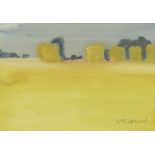 Vernon Gibberd, British 1931-2019- Landscape with Haybales; watercolour on paper, signed lower right