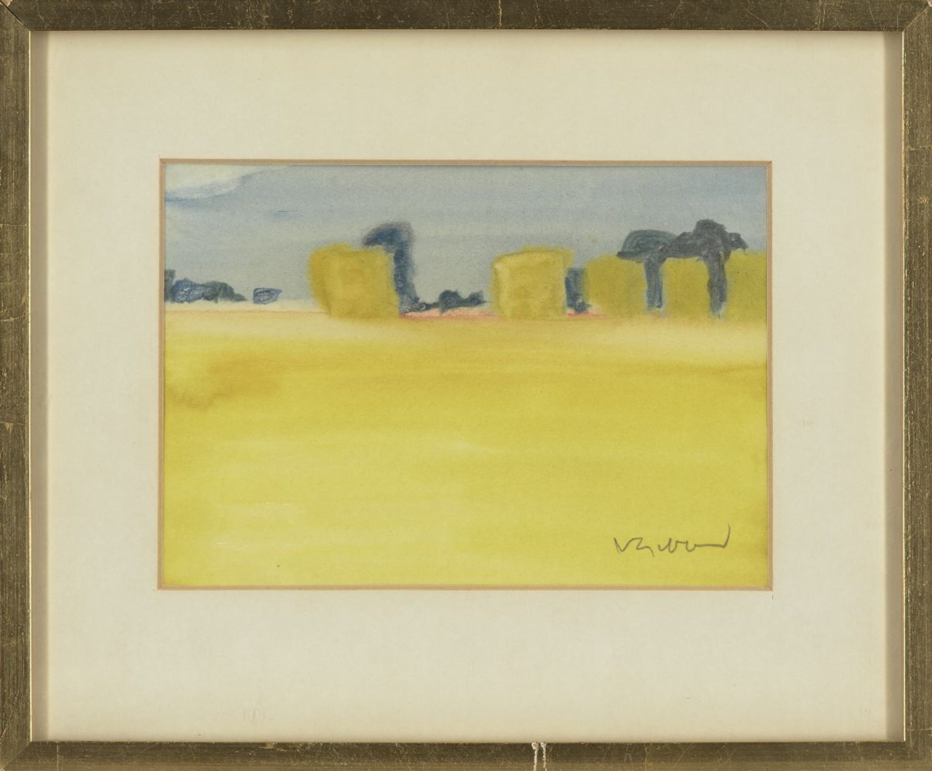 Vernon Gibberd, British 1931-2019- Landscape with Haybales; watercolour on paper, signed lower right - Image 2 of 3