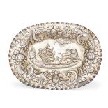 A Continental repousse silver dish, possibly Sicilian, 18th century, stamped ROF and 17 3/4,