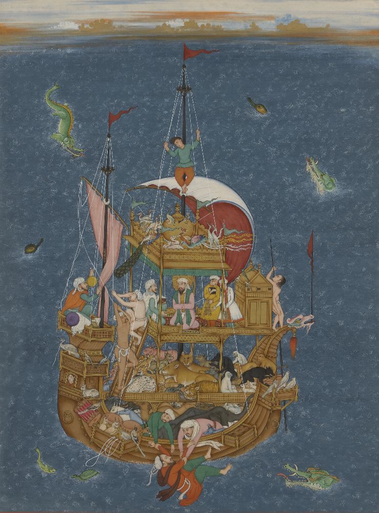 Noah's Ark by Ramesh Sharma, Jaipur, India, 20th century, extremely finely painted in gouache